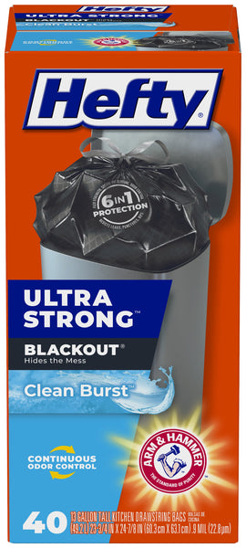 Hefty Ultra Strong Tall Kitchen Trash Bags, Blackout, Clean Burst