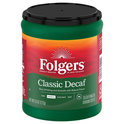 Folgers Classic Medium Decaf Ground Coffee - 9.6 OZ 6 Pack