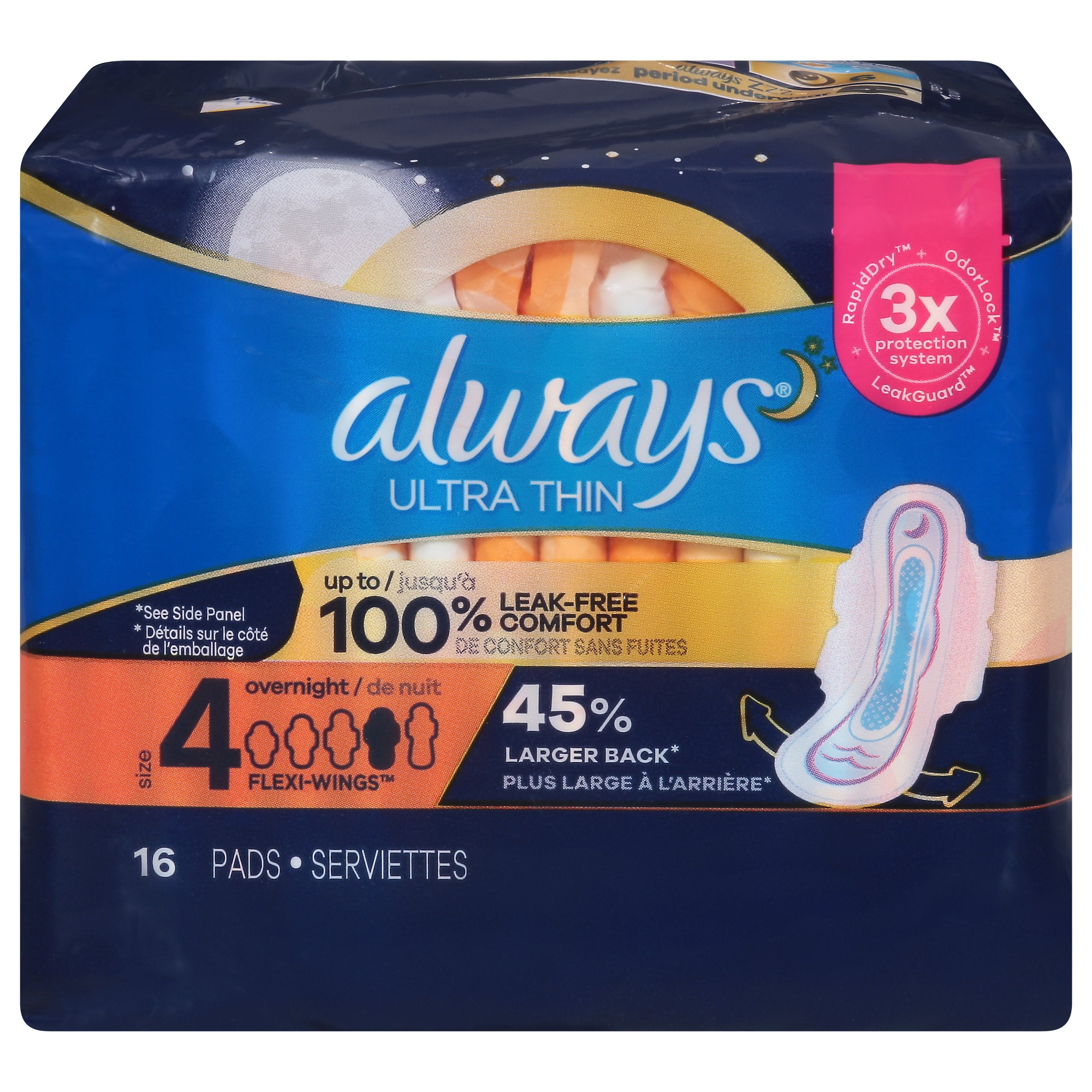 Always Ultra Thin Size 4 Overnight Pads with Wings, 14 ct - Pay