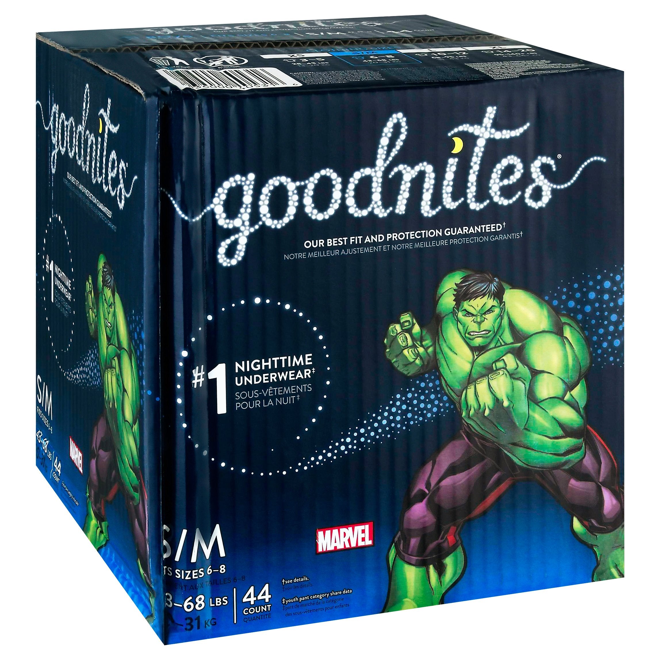 Goodnites Boys' Nighttime Bedwetting Underwear, Size S/M (43-68 lbs), 44 Ct