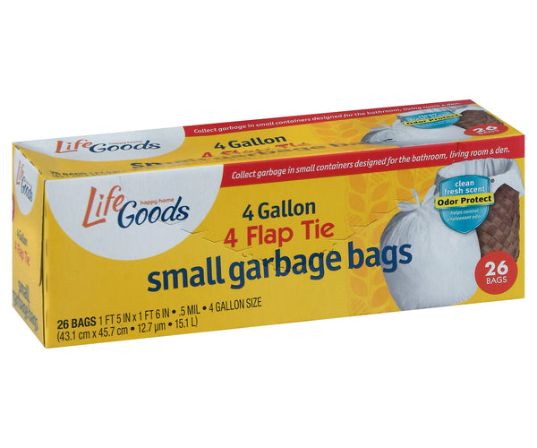 Life Goods 4 Flap Tie Trash Bags 30 Gallon - 10 CT 12 Pack