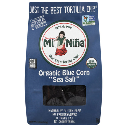 Mi Nina Organic Blue Corn Sea Salt Tortilla Chips - 12 Oz 9 Pack