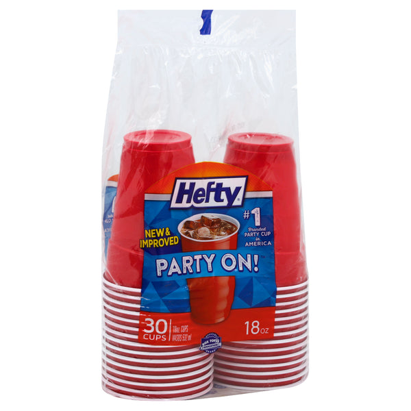 Hefty Party On Disposable Plastic Cups, Red, 18 Ounce, 30 Count