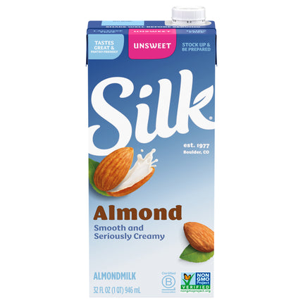 Silk Shelf-Stable Unsweetened Almond Milk, 1 Quart - 32 FZ 6 Pack