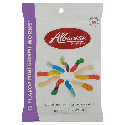 Albanese World's Best 12 Flavor Gummi Worms Mini - 7.5 OZ 12 Pack