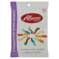 Albanese World's Best 12 Flavor Gummi Worms Mini - 7.5 OZ 12 Pack