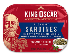 King Oscar Sardines In Extra Virgin Olive Oil White Wine Vinegar & Capers - 3.75 OZ 12 Pack