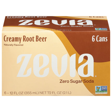 Zevia Zero Sugar Creamy Root Beer Soda 6 - 12 fl oz Cans - 72 FZ 4 Pack