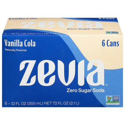 Zevia Zero Sugar Vanilla Cola Soda 6 - 12 fl oz Cans - 72 FZ 4 Pack