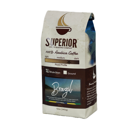 Superior Coffee Roasting Co. Brazil - Single Origin - Whole Bean - 12 OZ 20 Pack