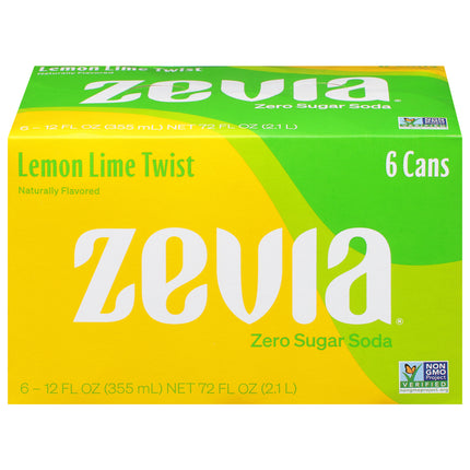 Zevia Zero Sugar Lemon Lime Twist Soda 6 - 12 fl oz Cans - 72 FZ 4 Pack