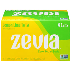 Zevia Zero Sugar Lemon Lime Twist Soda 6 - 12 fl oz Cans - 72 FZ 4 Pack