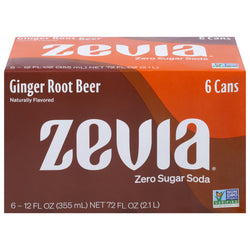 Zevia Zero Sugar Ginger Root Beer Soda 6 - 12 fl oz Cans - 72 FZ 4 Pack