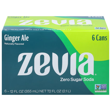 Zevia Zero Sugar Ginger Ale Soda 6 - 12 fl oz Cans - 72 FZ 4 Pack