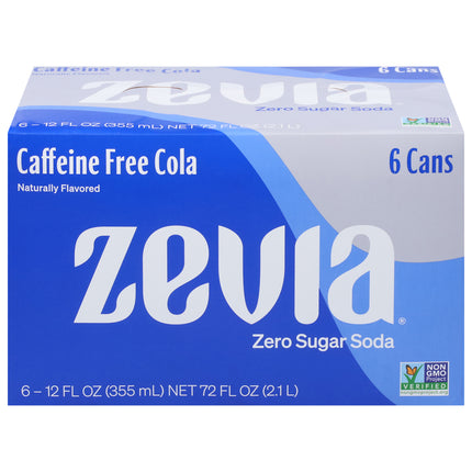 Zevia Zero Sugar Caffeine Free Cola Soda 6 - 12 fl oz Cans - 72 FZ 4 Pack