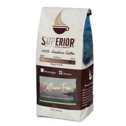 Superior Coffee Roasting Co. Caffeine Free (Decaf) - Ground - 12 OZ 20 Pack