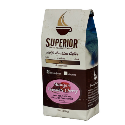 Superior Coffee Roasting Co. Michigan Chocolate Cherry  - All Natural - Whole Bean - 12 OZ 20 Pack