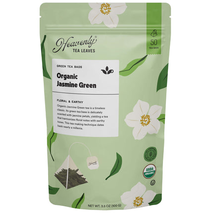 Organic Jasmine Green, Compostable Pyramid Green Tea Bags, 50 Count