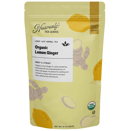 Heavenly Tea Leaves Organic Lemon Ginger, Bulk Loose Leaf Herbal Tisane - 1 LB 1 Pack