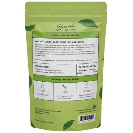 Organic Ginger Lemon Green, Bulk Loose Leaf Green Tea, 16 Oz.