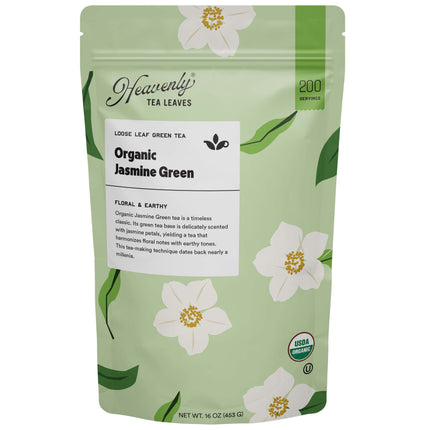 Heavenly Tea Leaves Organic Jasmine Green, Loose Leaf Green Tea, Essentials Collection - 0.96 OZ 12 Pack