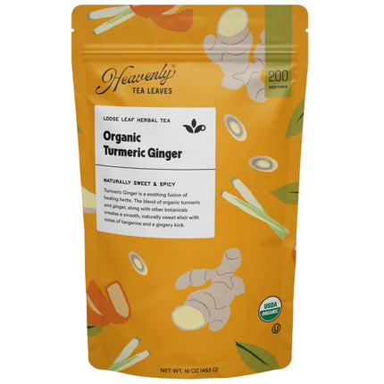 Heavenly Tea Leaves Organic Turmeric Ginger, Bulk Loose Leaf Herbal Tisane - 1 LB 1 Pack