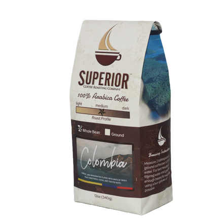 Superior Coffee Roasting Co. Colombian - Single Origin - Whole Bean - 12 OZ 20 Pack