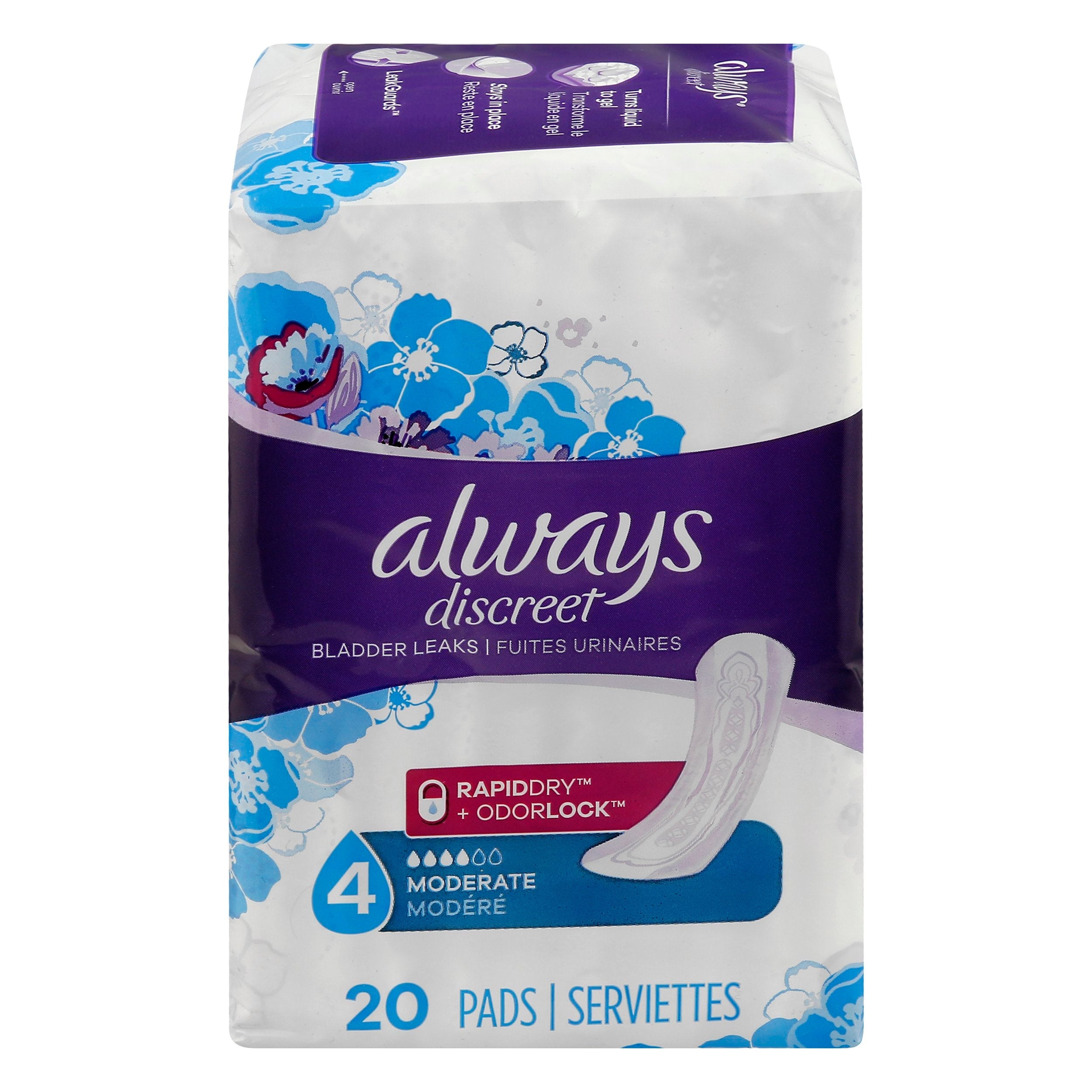 Always Discreet Incontinence Pads for Women, Moderate, Long - 54 ct
