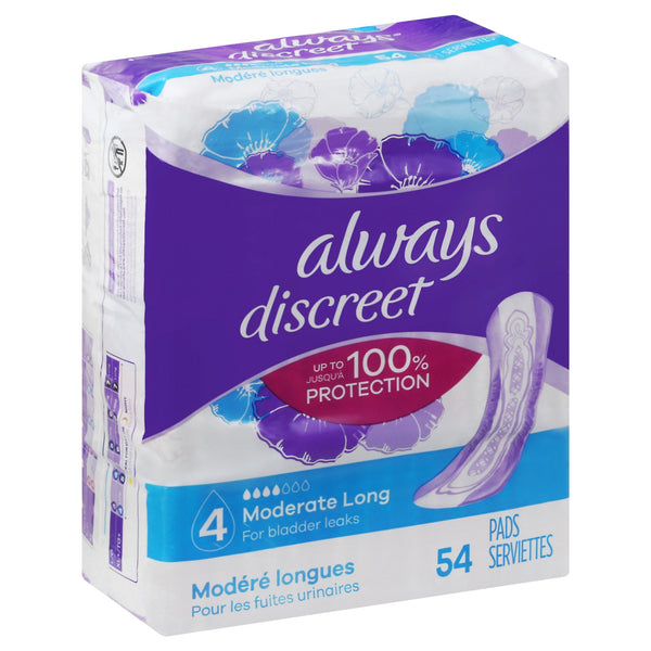 Always Discreet Moderate Incontinence Pads, Long - 54 ea