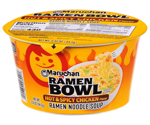 Nissin Hot and Spicy Bowl Noodles Chicken, 3.32 Ounce (Pack of 12)