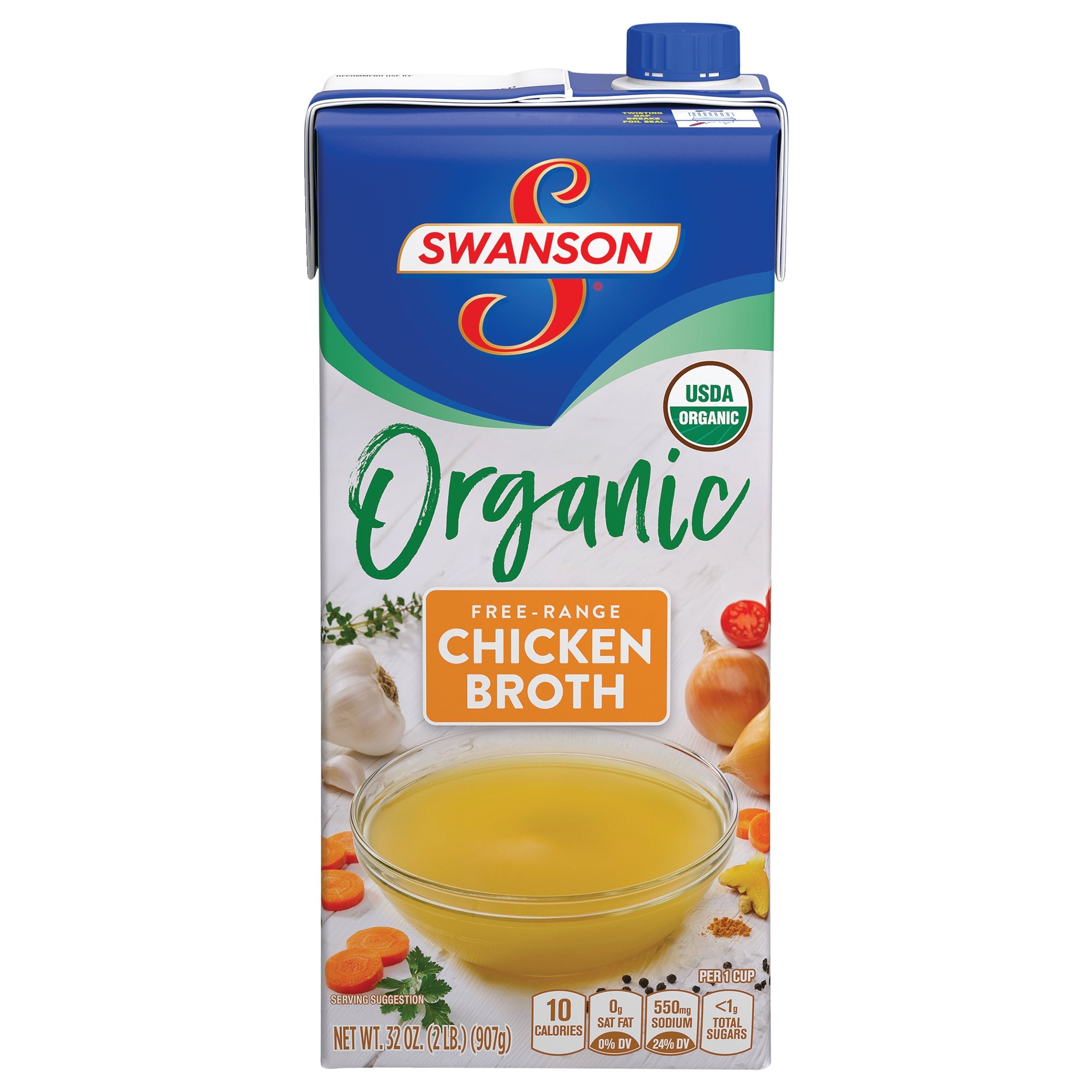 Swanson 100% Natural Organic Chicken Broth, 32 oz Carton (Pack of 12)