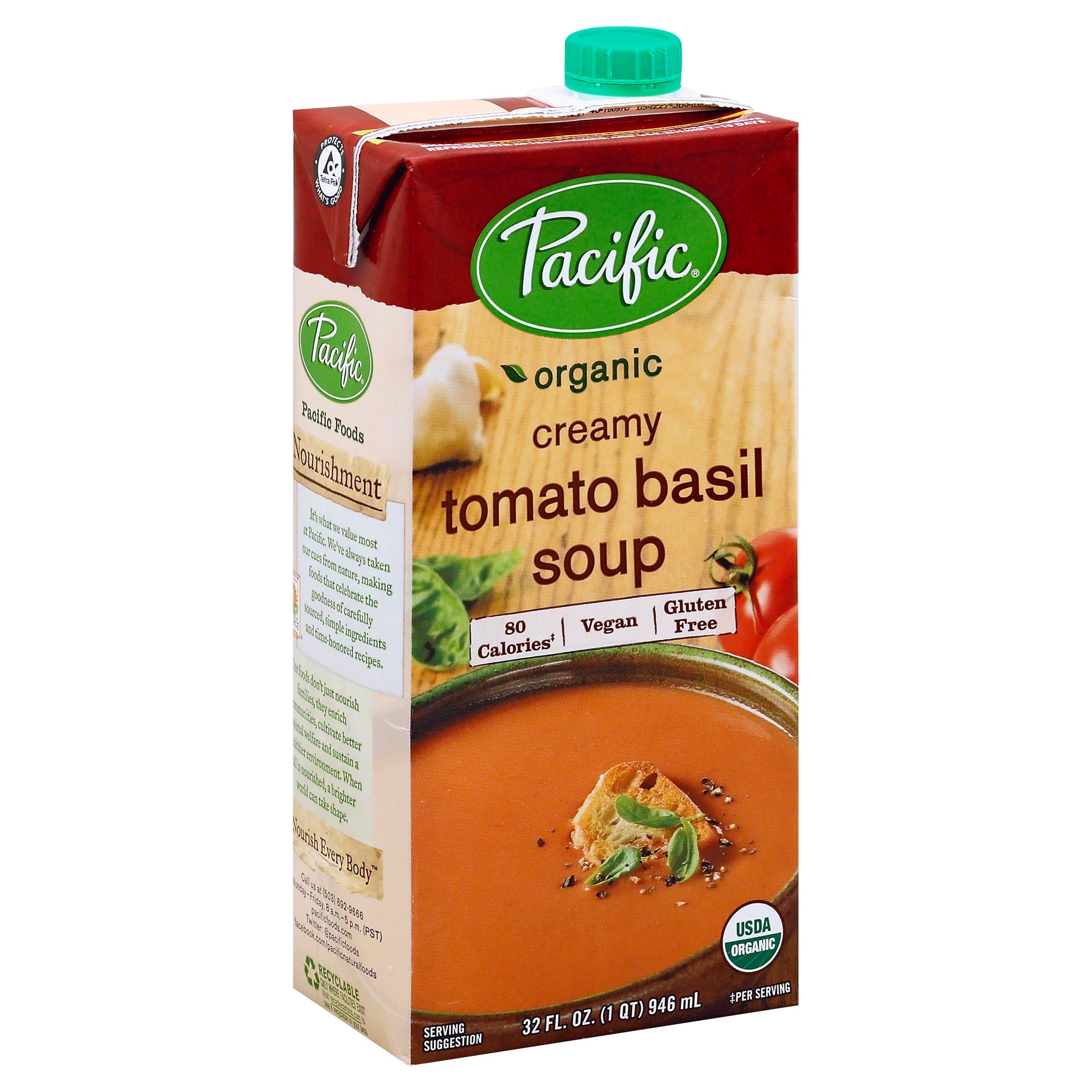 Pacific Organic Gluten Free Creamy Tomato Basil Soup 32 FZ 12 Pack