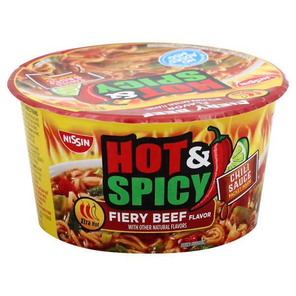 Nissin Bowl Noodles Soup, Hot & Spicy Chicken - 3.32 oz bowl